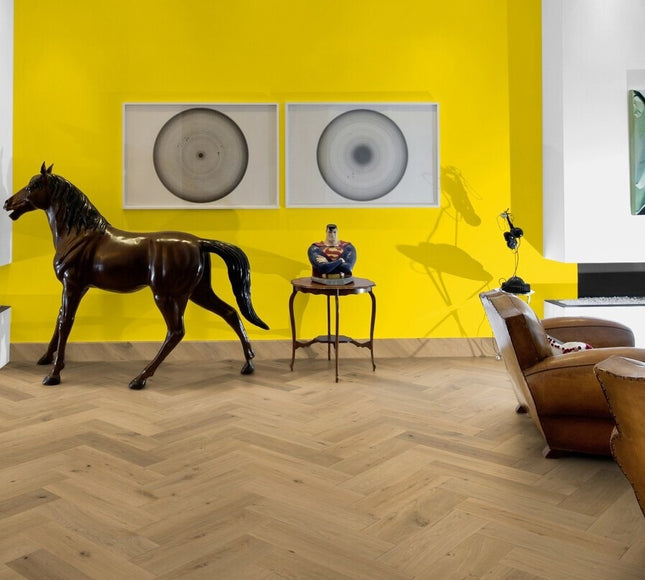 Pukka Flooring Engineered Oak Flooring – 12 x 150mm Click Engineered Oak Herringbone – Blonde Oak Brushed & Matt Lacquered