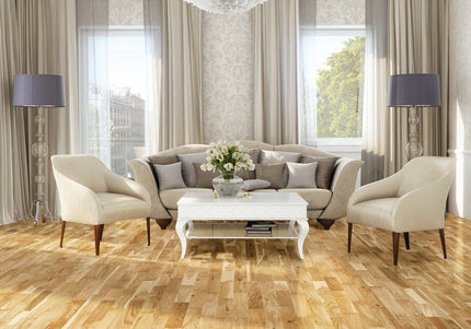 Pukka Flooring European 4-Strip Engineered Oak – 14 x 207mm Multi-Strip European Engineered Oak – Natural Oak Lacquered 4-Strip Sq Edge