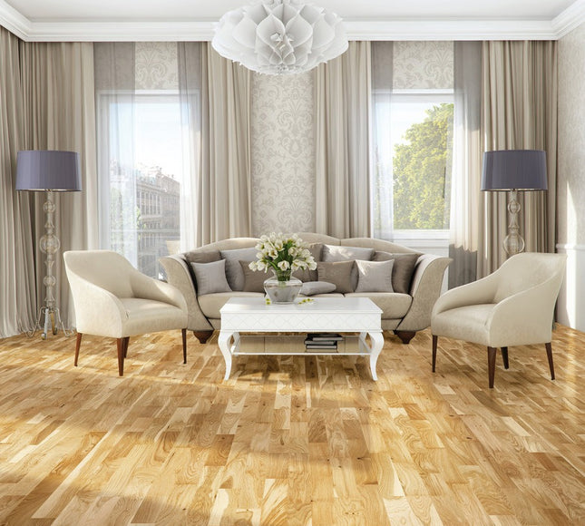 Pukka Flooring European 4-Strip Engineered Oak – 14 x 207mm Multi-Strip European Engineered Oak – Natural Oak Lacquered 4-Strip Sq Edge