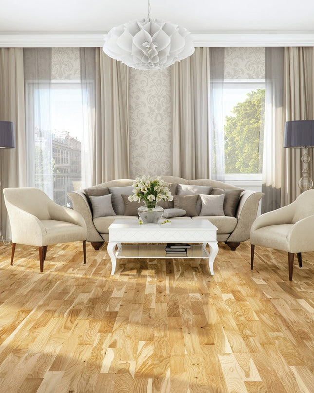 Pukka Flooring European 4-Strip Engineered Oak – 14 x 207mm Multi-Strip European Engineered Oak – Natural Oak Lacquered 4-Strip Sq Edge